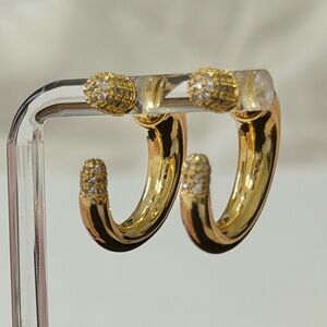 Liquid Crystal Front Back Hoop Earrings Gold Clear JA23